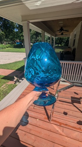 RIESIGES Vintage Empoli Wikinger Blenko blaue Optik Glas Fischglas Brandy Schnapsschieber 14,5" - Bild 9 von 9