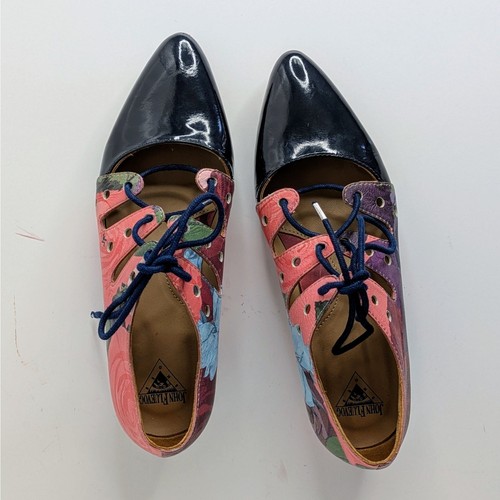 John Fluevog Shoes The Coal Womens 5 Pink Black Floral Lace Up Pointy Toe Heel - Picture 14 of 16