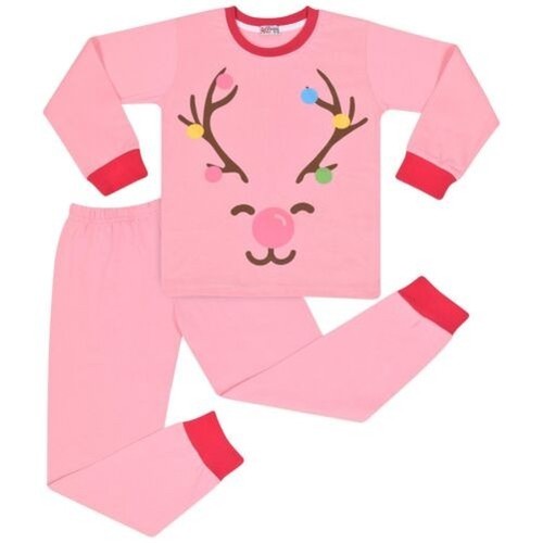 Pigiama Natalizio Bambini Ragazze Stampa Renna Rosa Pigiama 2 Pezzi Natale Salotto Suit