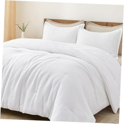 Ultra Soft Waffle Weave Comforter Set Queen Size, 3 Pieces Lightweight