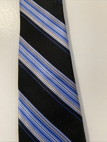 Bruno Piattelli Silk Tie Navy W/ Light Blue Stripe - Picture 3 of 5