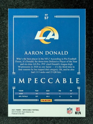 2021 Panini Impeccable Football AARON DONALD 65/75 Base Set SP LA Rams #57 - Picture 2 of 3