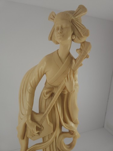 A. Santini 2 Skulpturen Geisha und alter Mann 17 Zoll groß Alabasterharz handgeschnitzt - Bild 7 von 16
