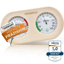 Wasserfeld® Sauna Thermometer Hygrometer Saunazubehör Klimamesser aus Holz 2in1