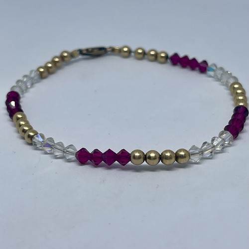 Vintage Gold Filled Perlen & Kristall Armband zierlich rot & weiß Brillant Glanz - Bild 5 von 14