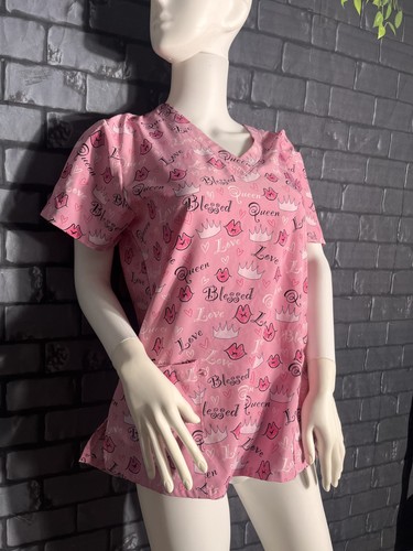 Women's Sz Med Medical Scrubs Lot of 4 Multi Color Frogs,Owls, Love Blessed Cro - Picture 8 of 20