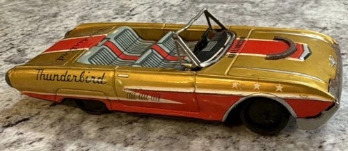 Kojima/ Bandai Vintage Tin Ford Thunderbird  Convertible Toy Car Friction motor