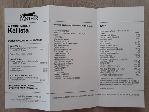 Panther Kallista Media Press Kit 1985 Motorfair - 1.6 2.8 2.8i - Picture 4 of 11