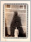 Vtg B&W Snapshot Woman Marcine Bowman In Cadet Raincoat Military Uniform Wwii