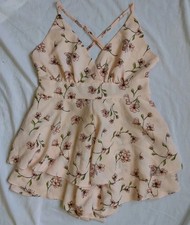 Forever 21 Floral Romper Pink Flowy Ruffle Fairycore Cottagecore Women's Large