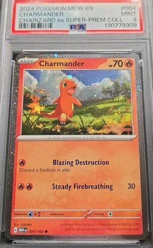 POKEMON CARD CHARMANDER SWIRL 4 151 MEW EN CHARIZARD EX PROMO GRADED PSA 9 MINT