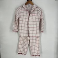 Petite Plume Pajama Set Kids 10 White Red Check Plaid 2 Piece Flame Resistant