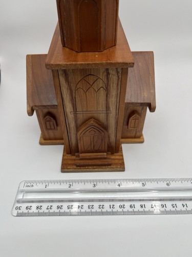 VINTAGE 3D Wood WOODEN CHURCH Design With Hidden Compartments Rare Unique - Picture 9 of 12