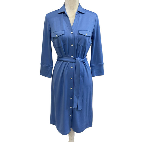 J. McLaughlin Brynn Belted Shirt Dress Denim Blue Women’s Large NWT $238 - Picture 2 of 14