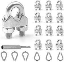12 Pcs M10 Wire Rope Clamps Cable Clamps 6 Pcs 3/8”Wire Rope Thimble U Bolt S...