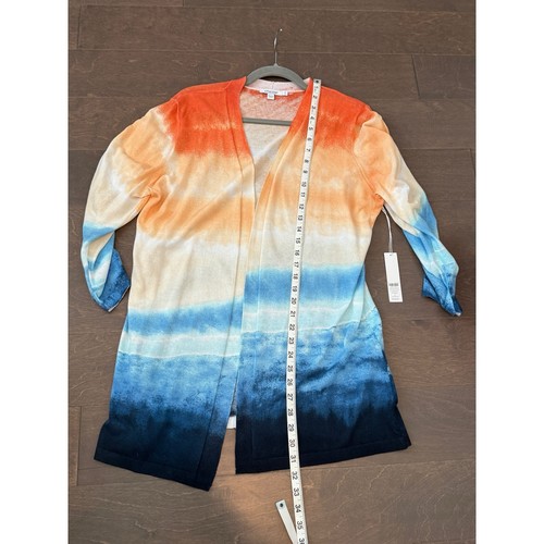 Chicos Sweater Tie Dye Orange and Blue Ombre Cardigan Rouged Sleeves New Size 2 - Picture 3 of 10