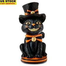 Halloween Vintage Cat Tabletop Decor Resin Figure Top Hat Bow Tie 10 Inch New