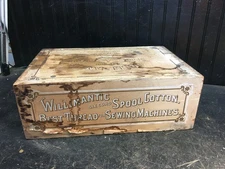 WILLIMANTIC  COTTON WOOD SPOOL CABINET STORE SEWING THREAD BOX PAPER LABEL