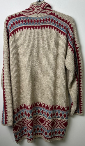 Cárdigan largo tejido azteca Lucky Brand para mujer talla L bolsillos boho delanteros abiertos - Imagen 5 de 5
