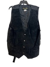 Vintage Western Frontier Black Leather Vest Mens Large Snap Buttons Adjustable S