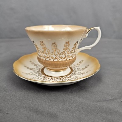 Royal Albert Overture Series Tea Cup & Saucer Bone China England Gold Filligree