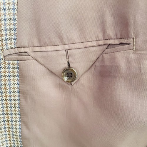 Lauren Ralph Lauren Two Button Silk Blazer Jacket Beige Herringbone Size 44S - Foto 6 di 13