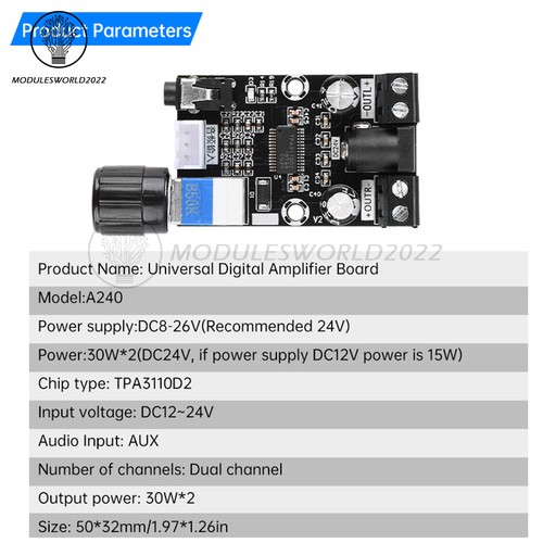 DC8-26V  TPA3110D2 30W+30W Digital Audio Power Amplifier Board XH-A240 2-Channel - Picture 17 of 21