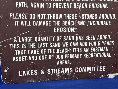 Vintage BEACH EROSION Sign EASTMAN LAKE Grantham, New Hampshire 24 5/8" x 23" - Picture 11 of 12