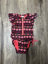 Cat  Jack Girls 12M Pink And Black Geometric One Piece Swimwear