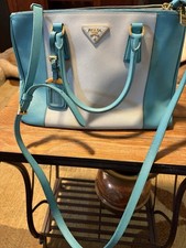 PRADA Blue Satchel Double Handles Zip Top Gol...