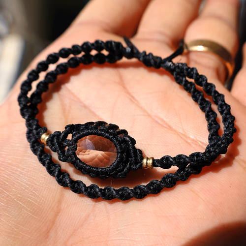 Brazalete de cristal micro macramé tejido a mano gema citrino natural claro ~ - Imagen 7 de 10