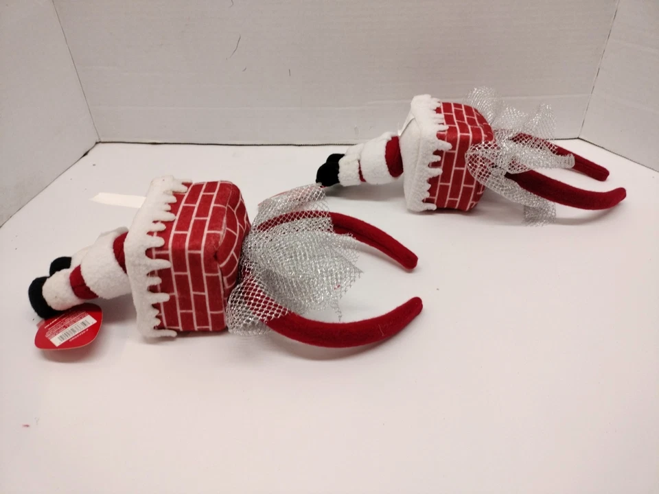 Lot Of 2 Be Jolly Festive Headband Features Santa's Legs Coming Out Of Chimney  - Image 4 of 4