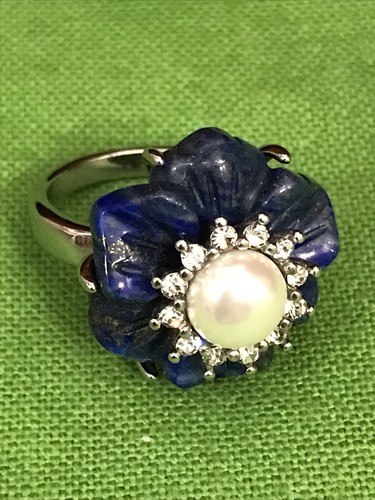 Silver Ring For Women Lapis Lazuli Charm Flower Ring . Size 7.5 - Picture 6 of 11