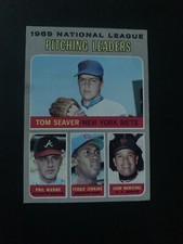1970 TOPPS BASEBALL #69 NL PITCHING LEADERS SEAVER JENKINS MARICHAL EXEX+ STAIN