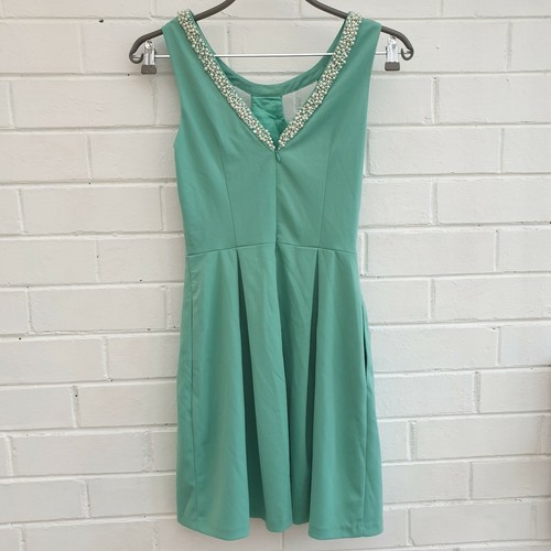 Review Womens Green Pleated Size 6 Sheath Dress JE330 - Picture 5 of 11