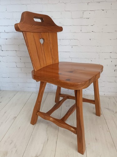 Vintage Country Dining Chairs Country Solid Pine x 4 Farmhouse Tyrolean 1970's - Picture 11 of 16
