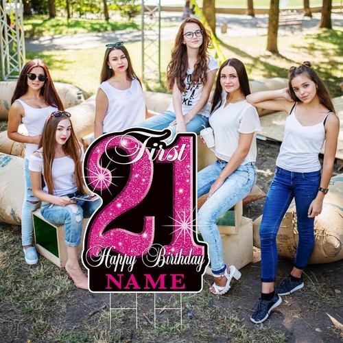 21st Birthday Decorations Large Yard Signs Personalized Name 21 Pink - Picture 2 of 8