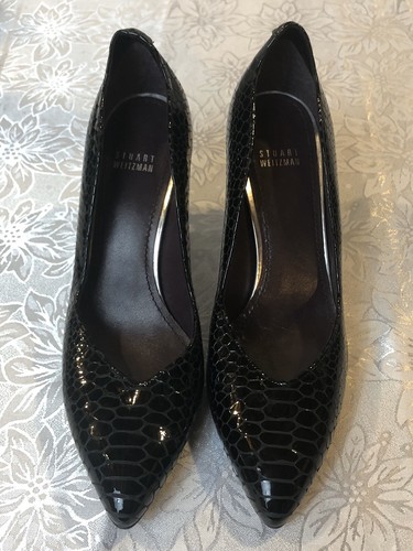 Stuart Weitzman black Size 10 Genuine Leather Snakeskin Pointed Toe heels - Picture 1 of 9