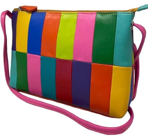 Ili of New York Medium RFID Leder Regenbogen Patchwork strukturierte Schulter Armbrust - Bild 12 von 37