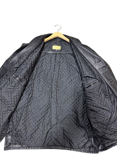 VG ITALIAN DESIGNER Black Leather Jacket Men's Size XL QUILTED Mint! E20 HEAVY - Picture 5 of 14