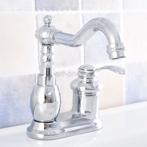 Polished Chrome Bathroom Vanity Sink Faucet 4" Centerset 2 Hole Basin Mixer Tap - Picture 6 of 9