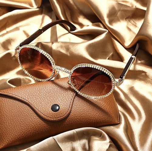 Oval Retro Round Luxury Rhinestone Diamond Sunglasses for Unisex Teens Glasses - 第 6/9 張圖片