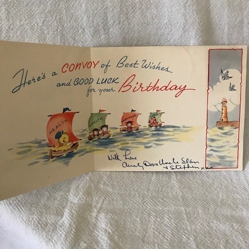 Vintage Geburtstagskarte Ente im Boot Ahoi da - Bild 2 von 2