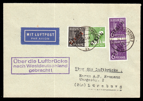 Berlin 2(2),4,21, Schwarz.-und Rotaufdruck auf Luftpost-Brief Charlotteburg 2