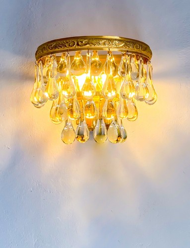 One of Three ERNST PALME PALWA Gild and Crystal Glas Wall Sconce 1970s - Picture 2 of 17