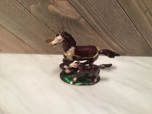 Cherished Treasures Enameled Jeweled Horse & Baby Trinket Box New in Box - Picture 2 of 8