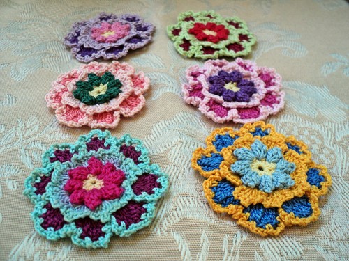 New Thread Crochet 2.25" Multi- Color Flower Appliques 6 Pieces ...DIY Crafts - Picture 2 of 3