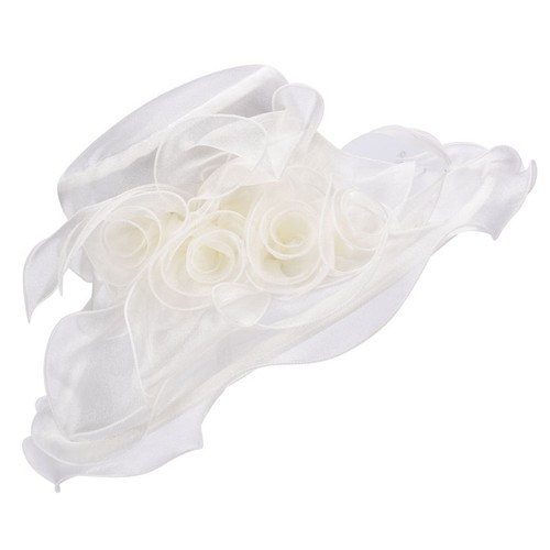 Womens Organza Floral Kentucky Derby Wide Brim Sun Hat Formal Party Church A341 - Picture 48 of 119