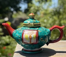 Greenbrier International Teapot Handpainted Porcelain Trinket Pill Box