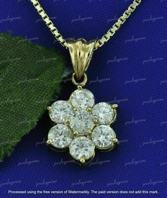 2Ct Round Cut Lab Created Diamond Flower Beauty Pendant 14K Yellow Gold Plated